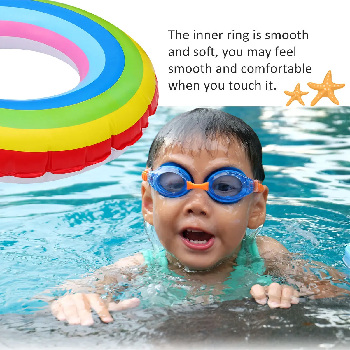 

Swimming Ring Rainbow Colorful 80Cm Thicken Double Layer Inflated Float Relax Water Floating Swim Supplies Cool Beach Accessory