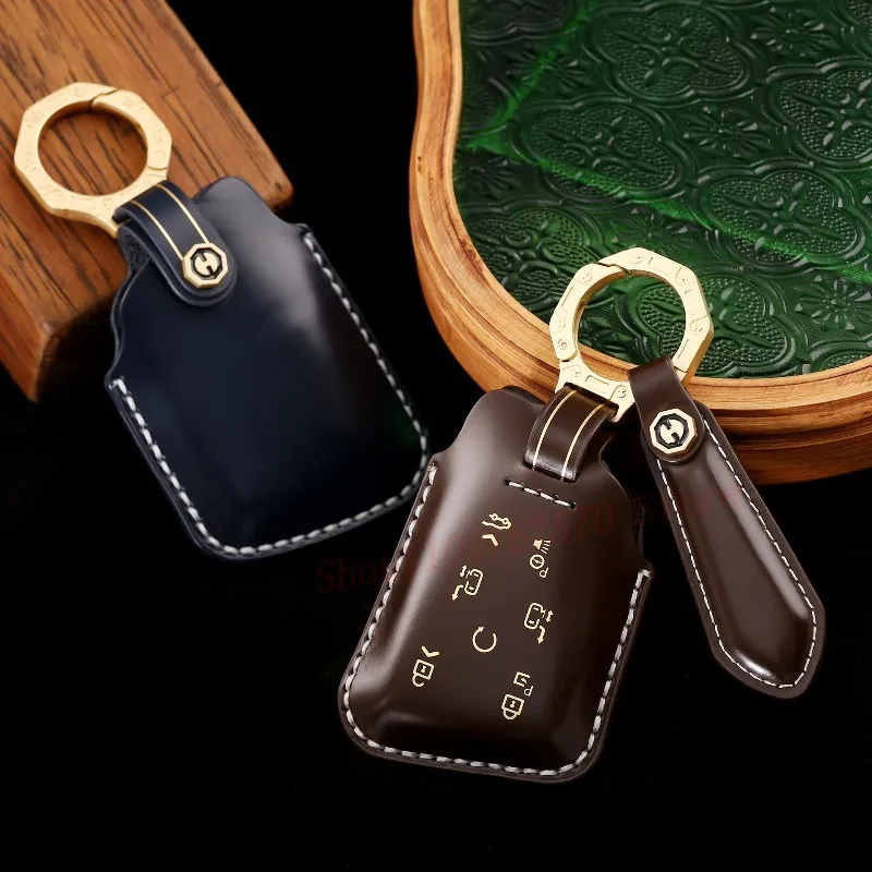 Handmade High-End Personality Genuine Leather Key Case Cover Protective Shell Bag Keychain For Buick Century 2023 Car Accessory