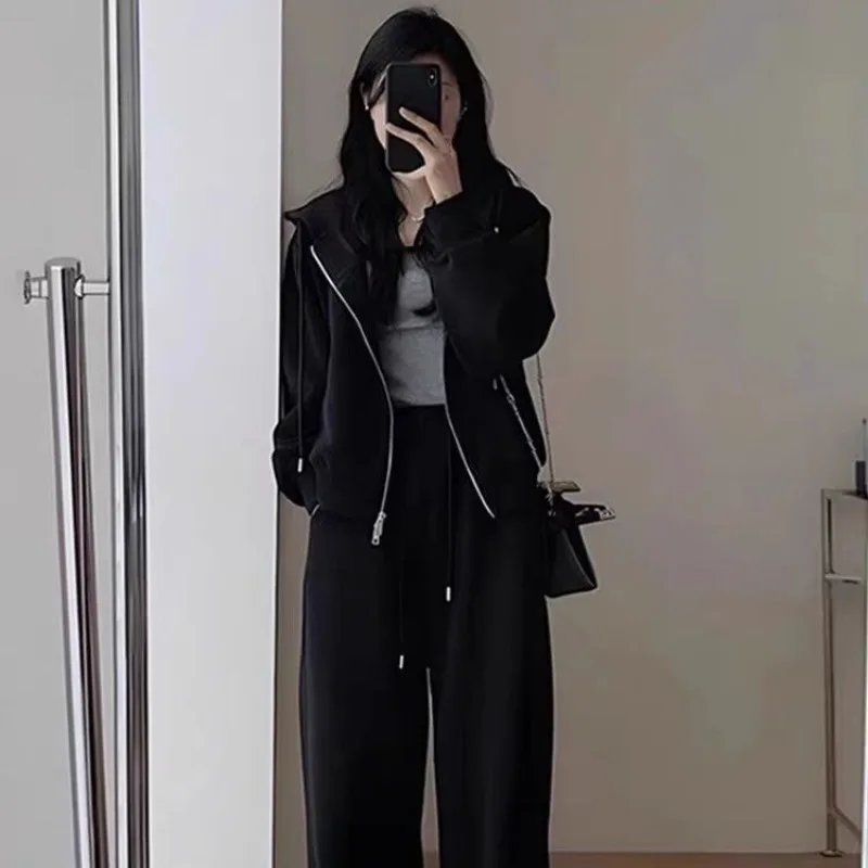 Women's Fashion Korean Version Sports Suit Spring Autumn New Loose Young Hooded Sweater Straight Trousers Casual 2 Two piece Set