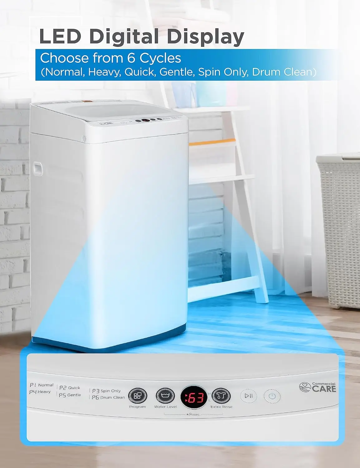 0.9 Cu. Ft. Portable Washing Machine, Compact Washing Machine with 6 Wash Cycles, Portable Clothes Washer Featuring 3 Water