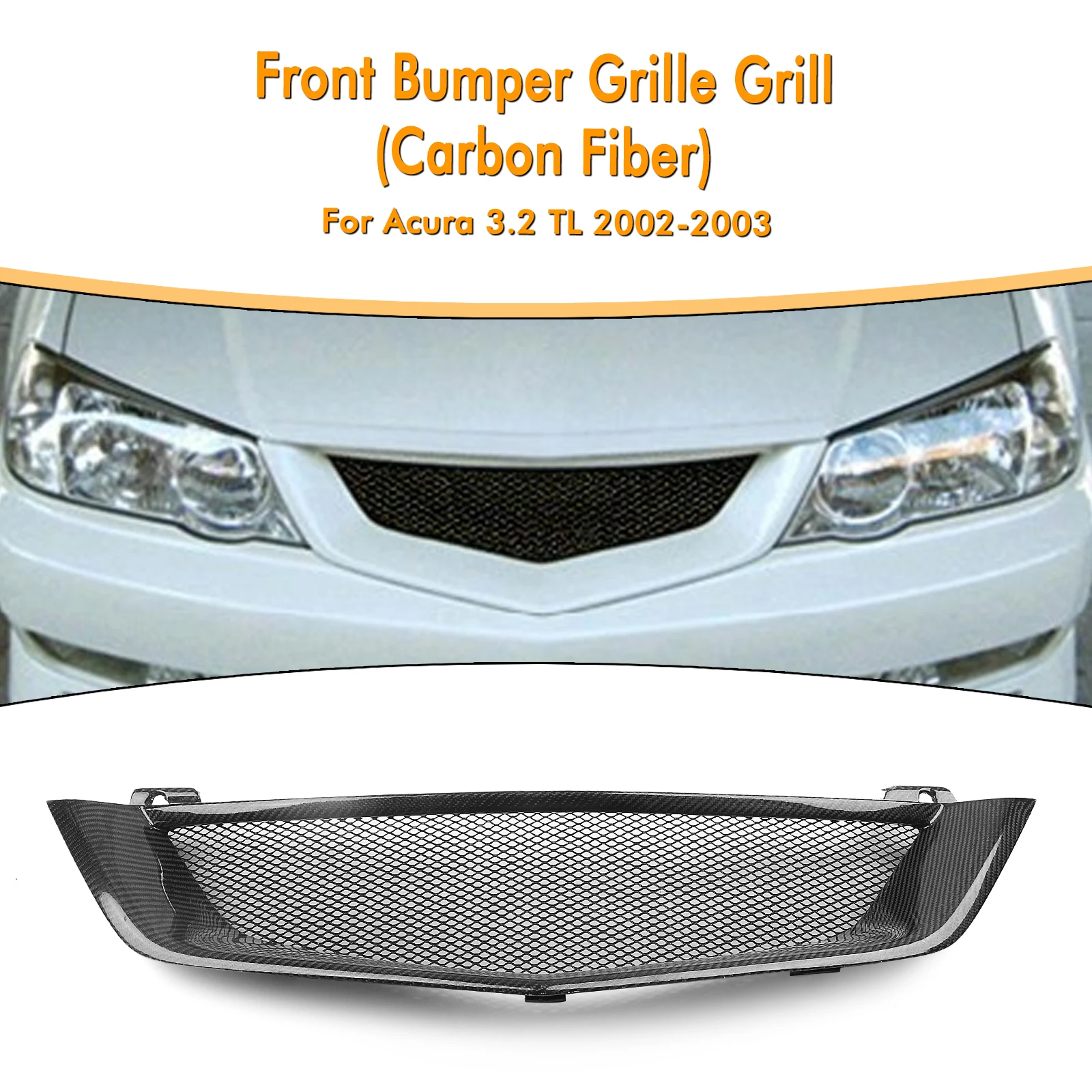 

For Acura TL 3.2L 2002-2003 Front Grille Racing Grill Real Carbon Fiber/Fiberglass Upper Bumper Hood Mesh Radiator Grid