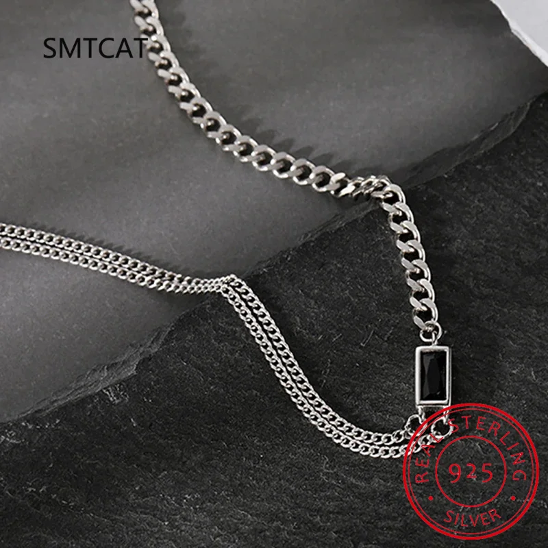 925 Sterling Silver Black Zircon Necklace Party Jewelry for Women New Fashion Double-layered Clavicle Chain Holiday Accessories