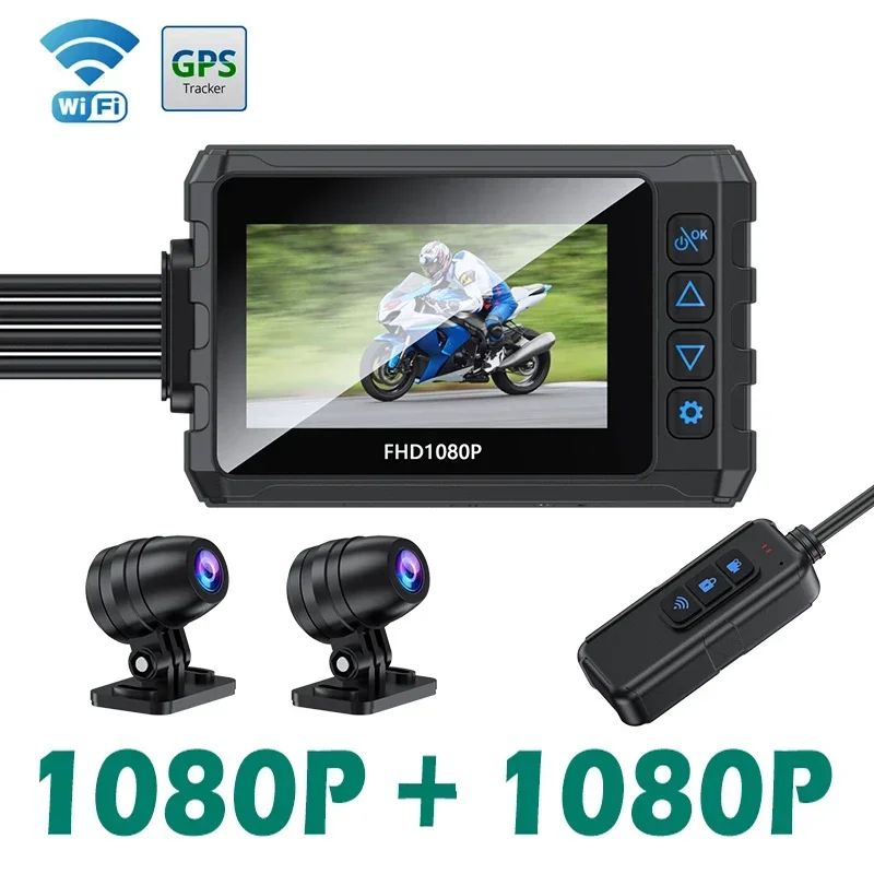 

3 Inch Full Body Waterproof Motorcycle Camera Recorder WiFi Dual 1080P FHD Motor Dual DVR Dash Cam Black GPS Box