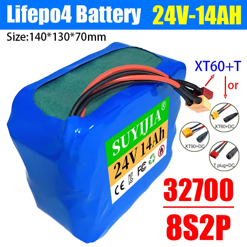 24V 14Ah Lithium Iron Phosphate Battery Pack 8S2P 32700 Built-in 40A BMS Lifepo4 Battery for Camping Solar Backup Battery