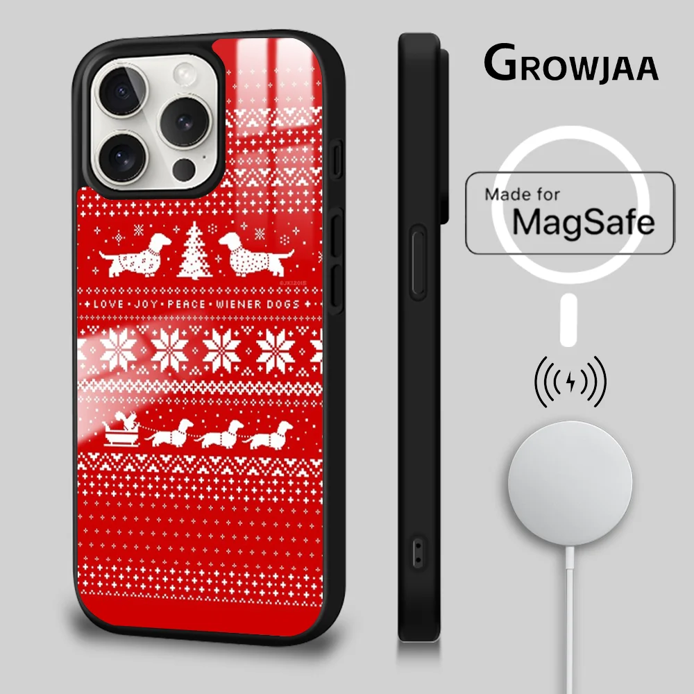 Dachshunds Christmas Sweater Pattern Phone Case For iPhone 15 14 13 12 11 Pro Max Plus Mini Mirror Wireless Magnetic Cover