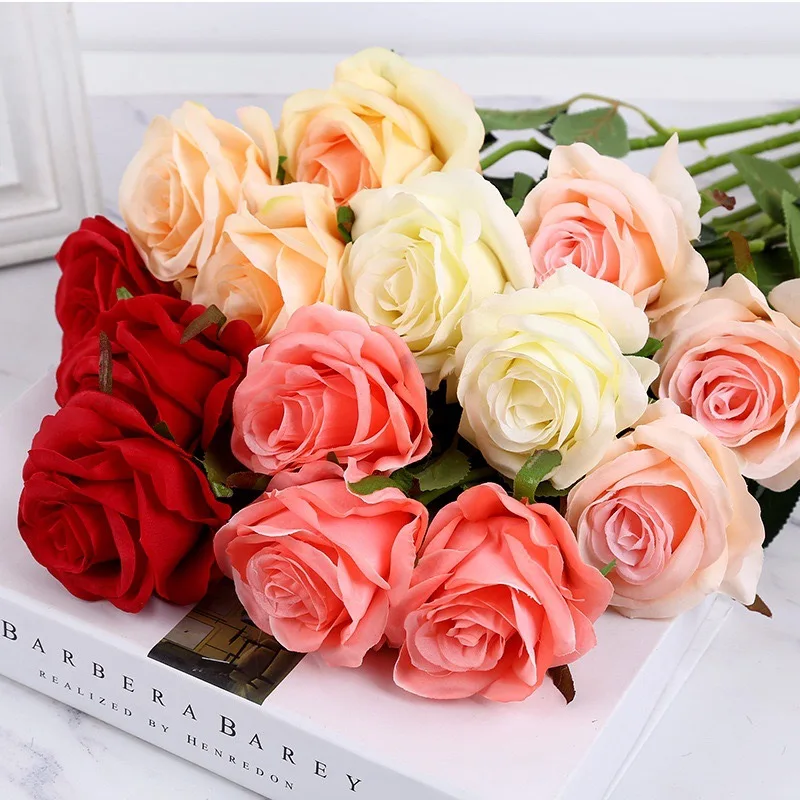 

Artificial Flowers Rose Simulated Rose Handmade For Home Wedding Decoration Flower Silk Flower Living Room Christmas Vase Decor