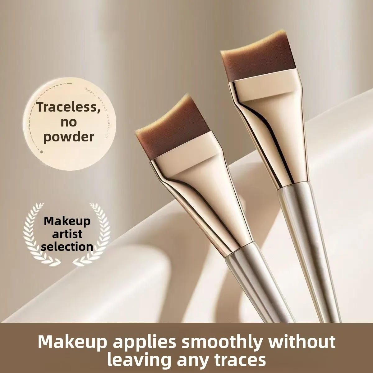Ultra-thinFishtail Angled Flat Foundation Brush Crescent-shaped Streak-free Makeup Brush for Liquid Foundation Beginner-friendly