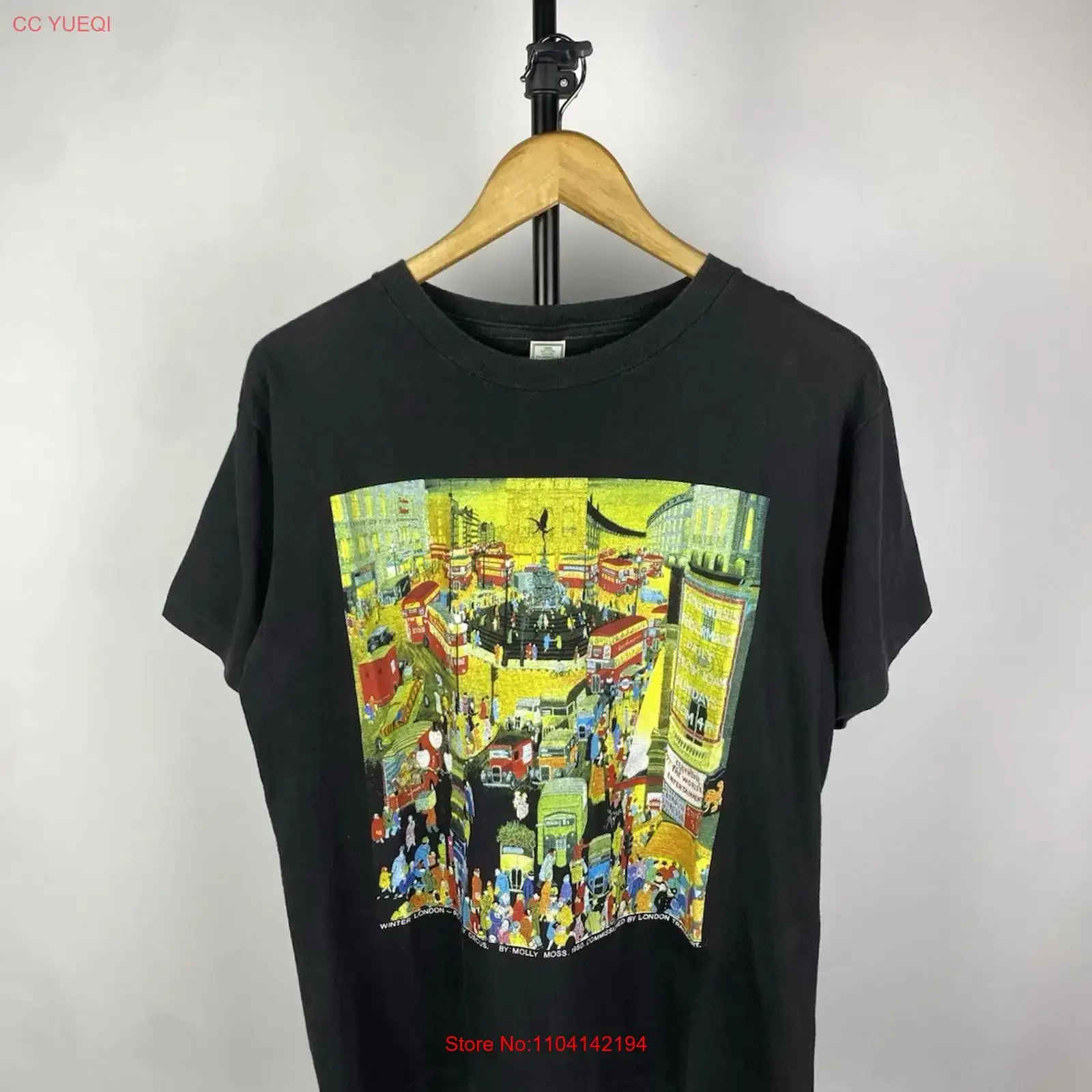 Camiseta Vintage Winter London Piccadilly Circus Molly Moss para hombre, talla M, gráfico vintage lavado, ropa de calle unisex, suave