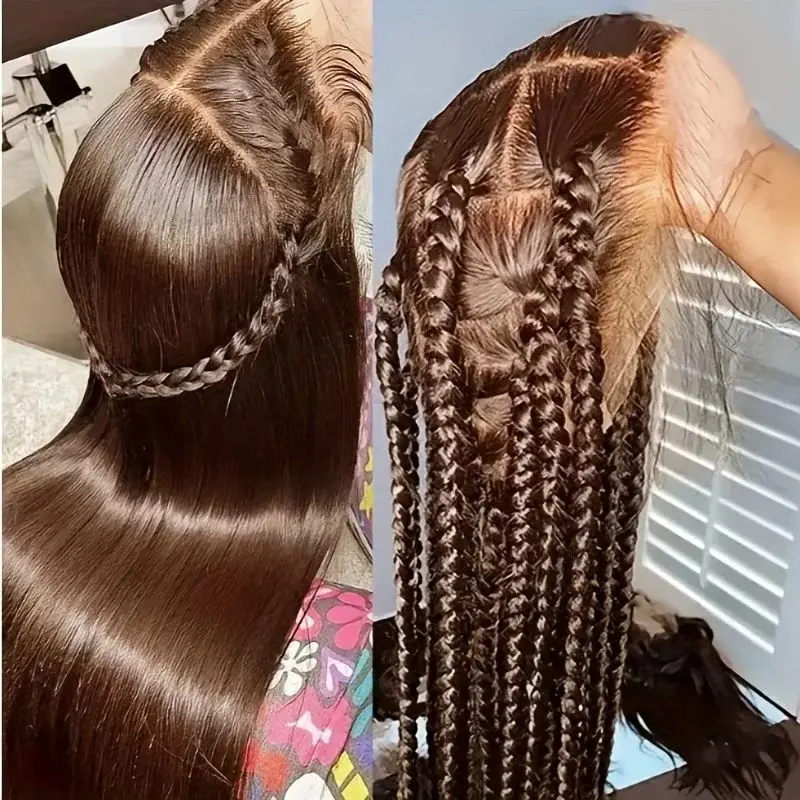 

250 Density Chocolate Brown Wigs #4 13x6 Hd Transparent Straight Human Hair Wig Pre Plucked Human Hair Lace Frontal Wig 5x5 40