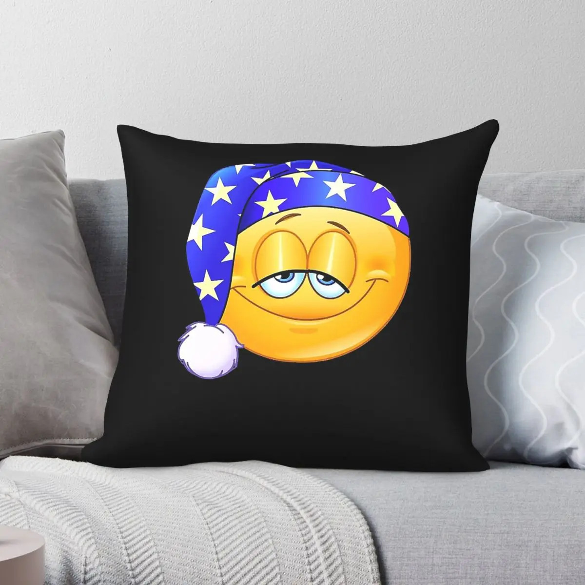 Good Night Emoticon Square Pillowcase Polyester Linen Velvet Pattern Zip Decor Pillow Case Room Cushion Cover