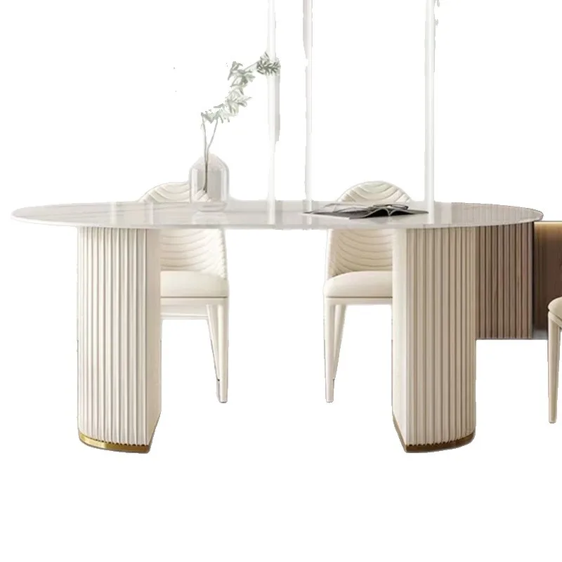 طاولة طعام ذات بلاطة صخرية فاخرة وخفيفة الوزن ومجموعة كرسي طاولة طعام حديثة وبسيطة على الطراز الكريمي #5