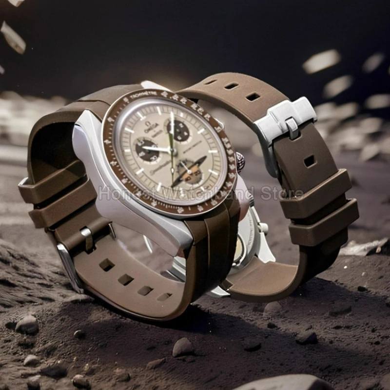 피부 친화적인 실리콘 시계 밴드 곡선 바늘 버클 20 22mm 화이트 브라운 그린 오메가 스와치 협업 Datejust MIDO