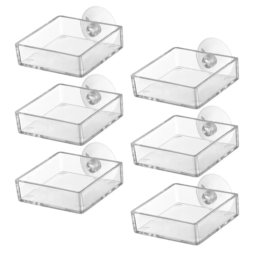 

6Pcs Acrylic Fish Tank Feeding Dish Clear Aquarium Equipment Shrimp Feeder Bowl with Suction Cup Reptiles Food Dish