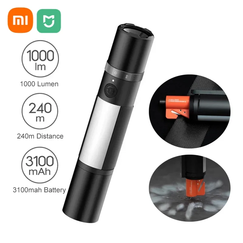 

Xiaomi Mijia Multi-functional LED Flashlight Zoomable Ultra Bright Torch Window Breaker Safety Belt Cutter Car Emergency Light