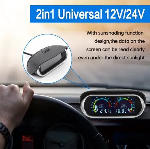 HD 12V/24V Car 2 IN 1 LCD Gauge Voltmeter+Water Temperature Meter With 1/8 NPT Temp Sensor Water Temp Gauge for Auto Truck 10 best sales temp gauge car - №8