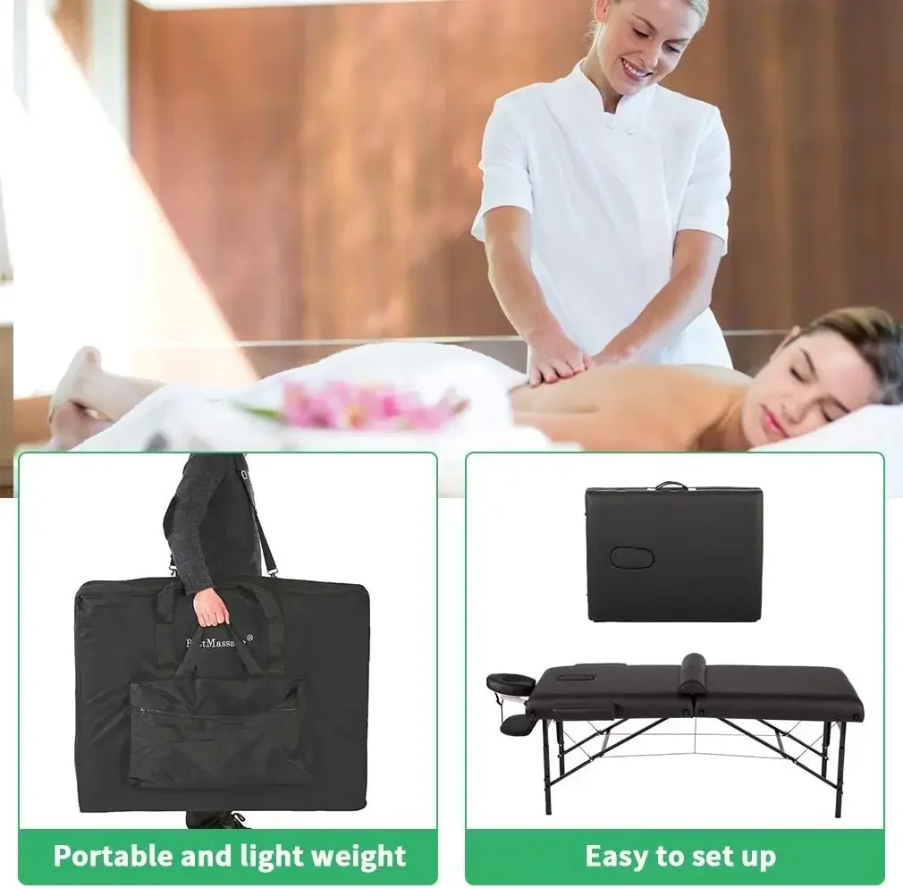 Massage Table Portable Massage Bed Spa Bed 30 Inches Wide Height Adjustable 2 Fold PU Lash Bed with Half Bolster Oxford Cloth Ba