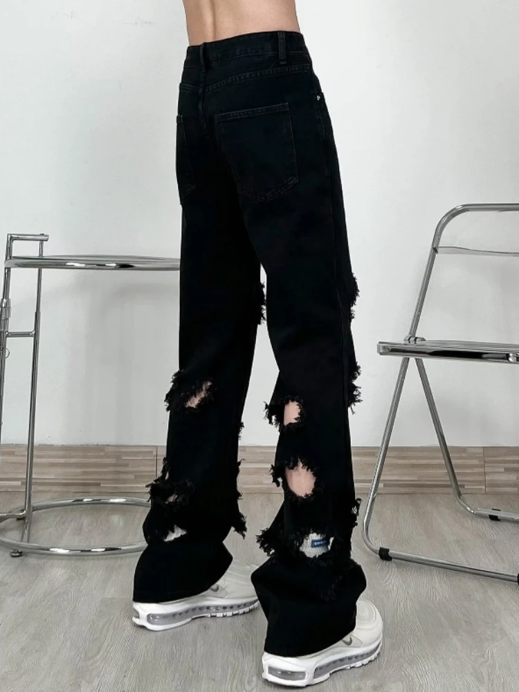 

Мужские джинсы, джинсовый стиль, уличная одежда с рваными дырками, потертые в стиле ретро, американские мешковатые повседневные эстетические летние дышащие брюки