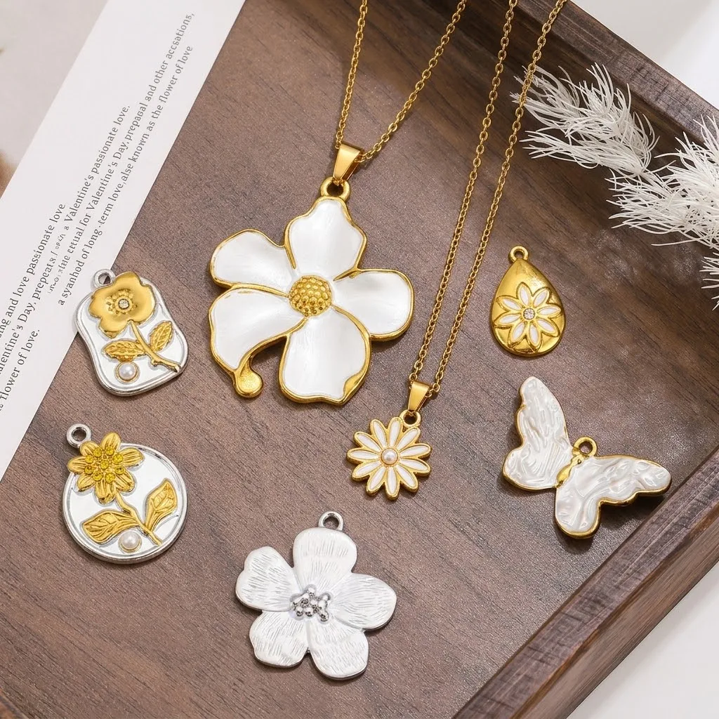 2 Stück Edelstahl-Emaille-Blumenanhänger, Tropfen- und Schmetterlingsanhänger für DIY-Ohrringe, Halsketten, Schmuckherstellung, Bastelzubehör – Detail 2