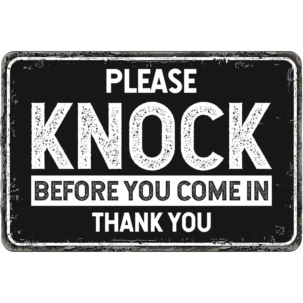 إشعار KnockBeforeEnterSign "يرجى التدق قبل الدخول" علامة معدنية - المتجر/المستودع/حماية موقع البناء