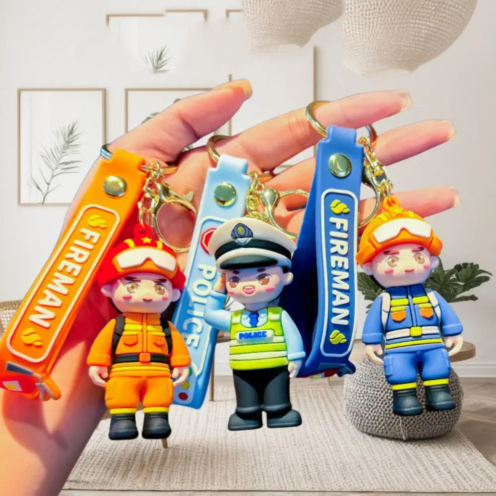 Fashion Souvenir Firefighter Police Keychain Car Key Holder Backpack Pendant Key Ring Cute Decorative Commemoration Keyring