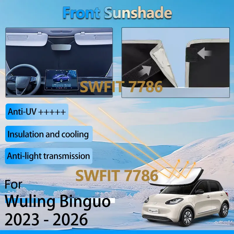 

For Wuling Binguo EV Front Sun Visor 2023 2024 2025 2026 Accessories Window Shade Heat Insulation Waterproof Sunshade UV Parts