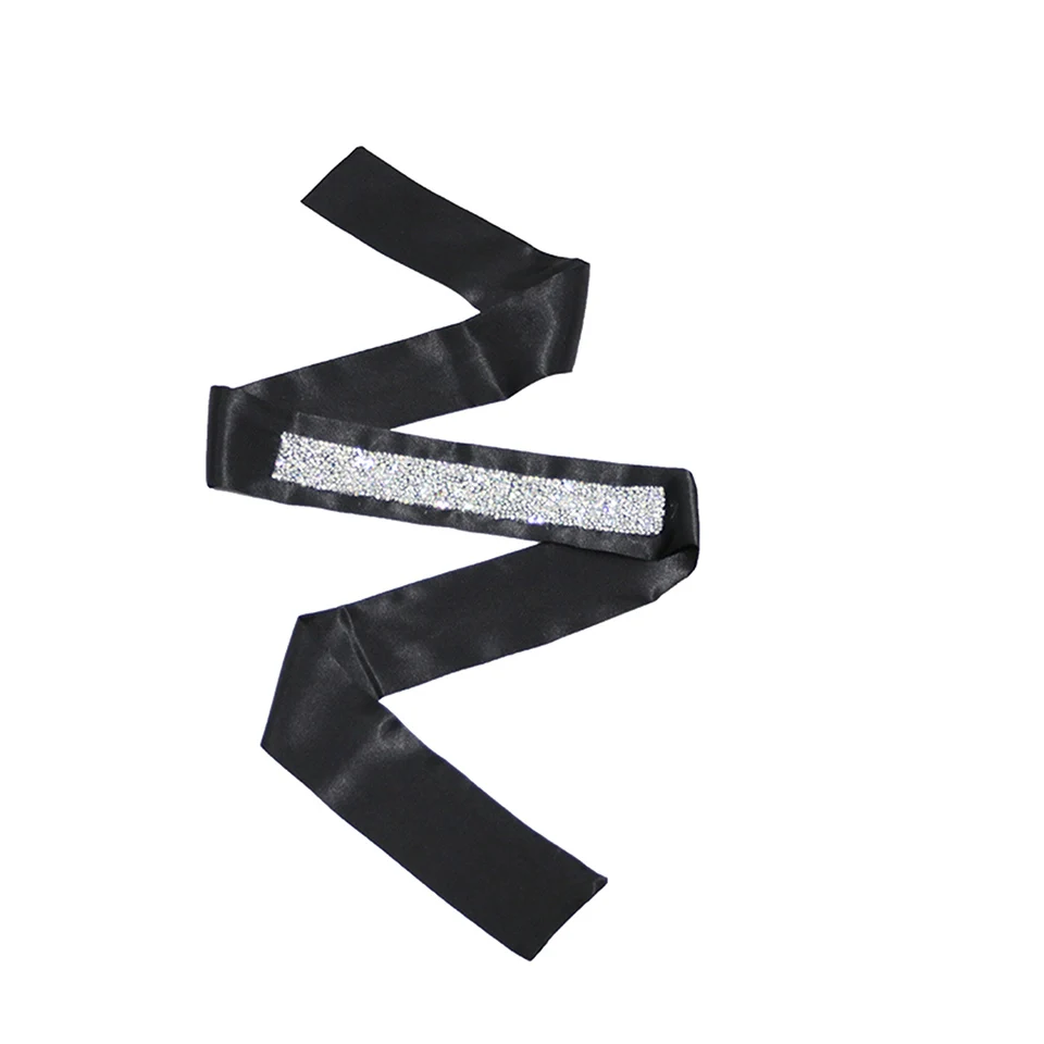Blingbling czarna jedwabista opaska na głowę z dżetów długie włosy okłady na peruki satynowy szalik krawędziowy dla kobiet
