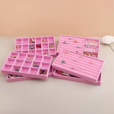 Velvet Jewelry Tray Storage Drawer Small Stackable Pink Jewelry Boxes and Packaging Suitable for Ring Earrings Simple Practical