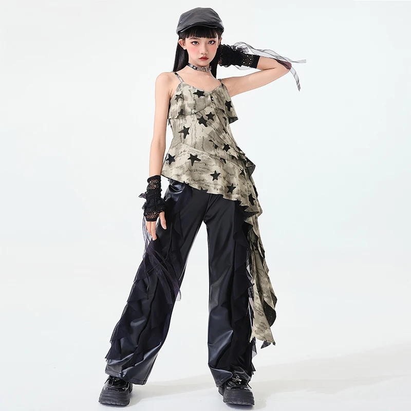 Neue Kpop Dance Bühne Kostüm Mädchen Jazz Leistung Outfit Sling Top Schwarz Shorts Kinder Mode Kleidung Street Dance Tragen AMY2235