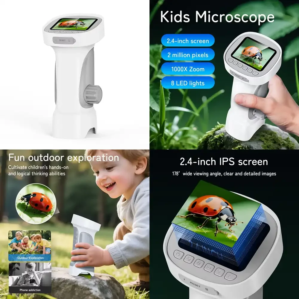 

Durable Microscope Toy Kit for Kids 1000x Magnification 2MP Pocket Microscope