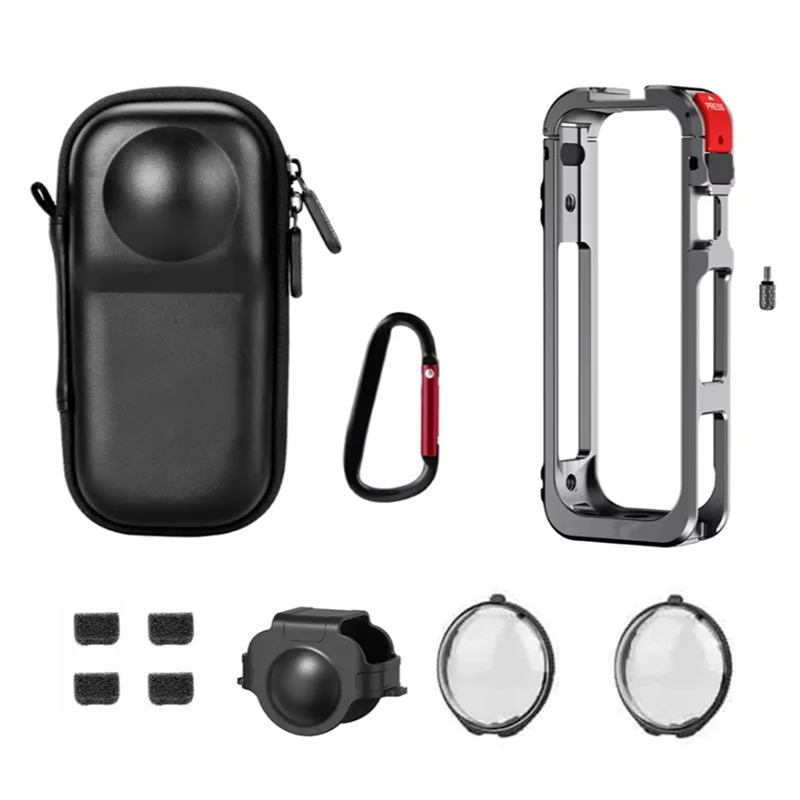 M13K-Metal Cage Protective Housing Frame For Insta360 X5 Camera With Silicone Lens Cover Mirror And Storage Bag