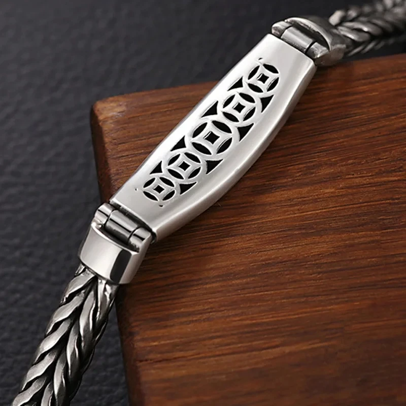 Wholesale S925 Silver Bracelet Men's Six-Character Mantra Woven Thai Silver Ladies Retro Vintage Jewelry Bangle Birthday Gift