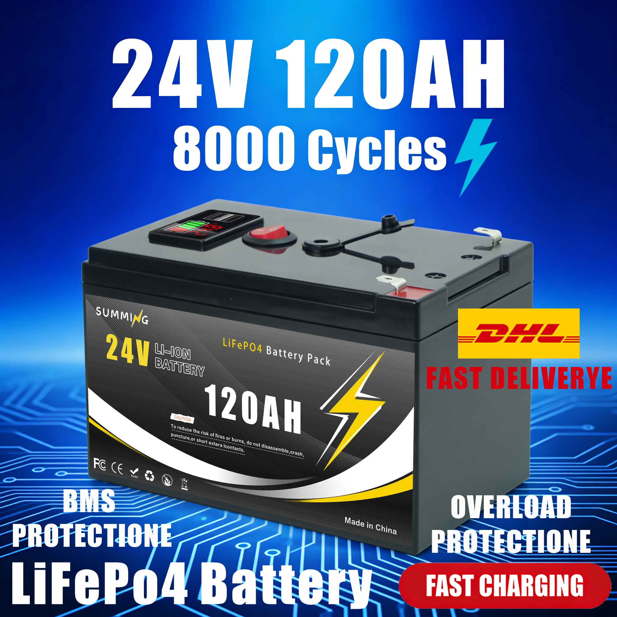 

Heavy-Duty Lithium Battery24V 120Ah LiFePO4 Battery, Engineeredfor Solar Battery Trolling Motors, RVs, and Solar Setups
