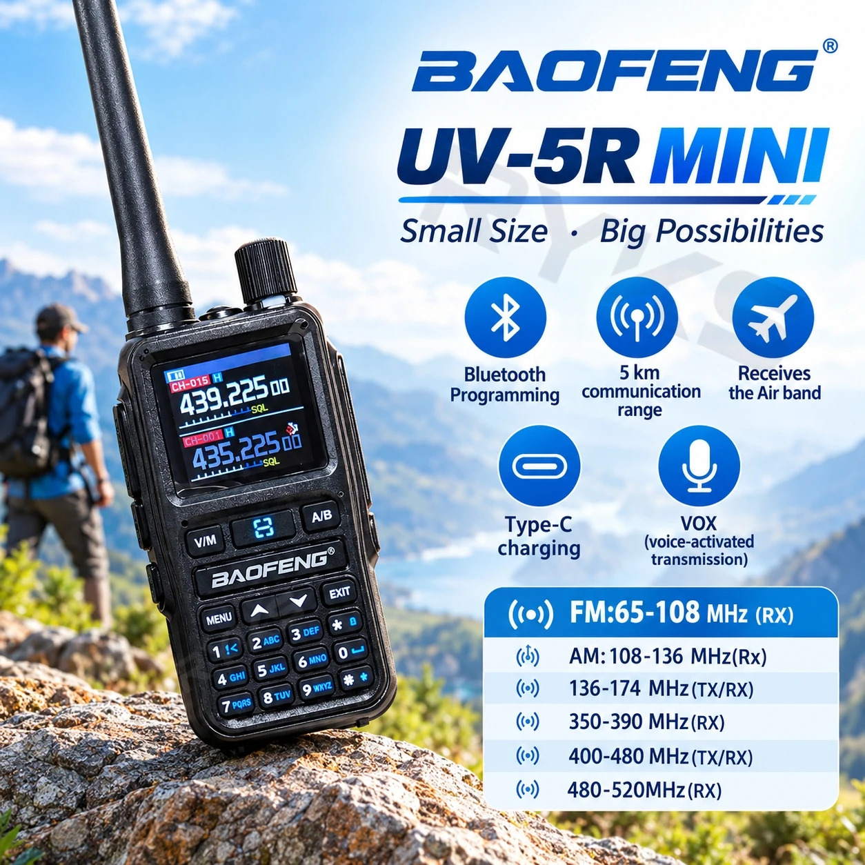 Baofeng Uv 5R Mini Walkie Talkie Portable Ham Radio Bluetooth Programming Noaa Complete Outdoor Accessory Set In 3 Colors