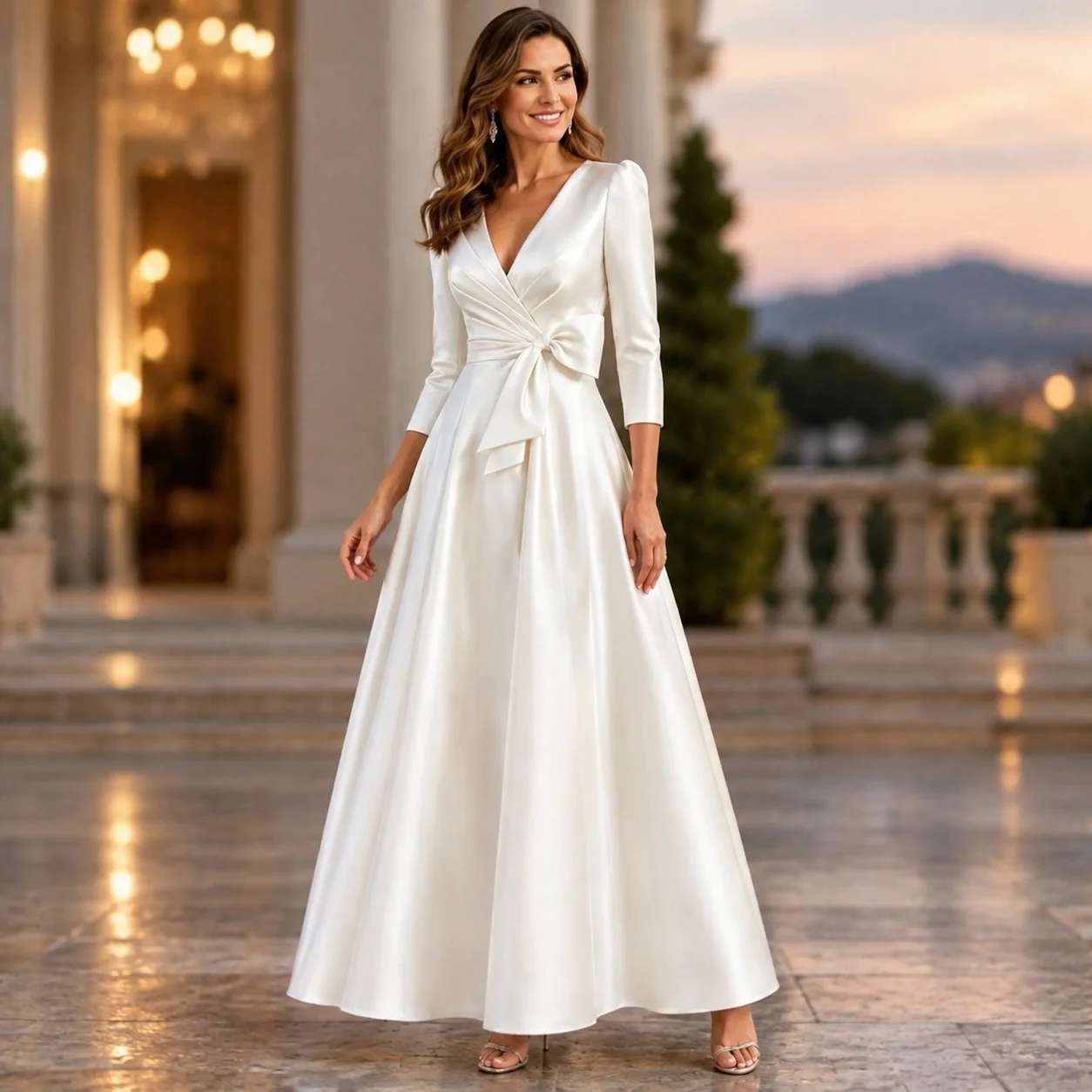 Pleated V Neck Gown a Line Socialite Style with Elegant Party Dresses Party Dress for Stage Maxi Length Elegant Date for Women