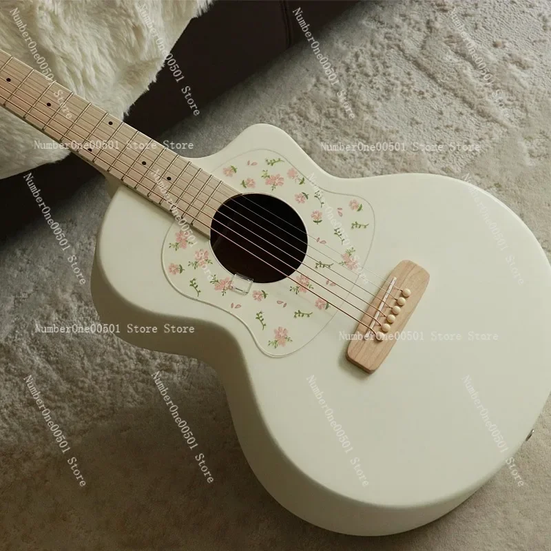 Cream Color Solid Wood Folk Guitar 36 Inch Beginner Kit for Girls Kids