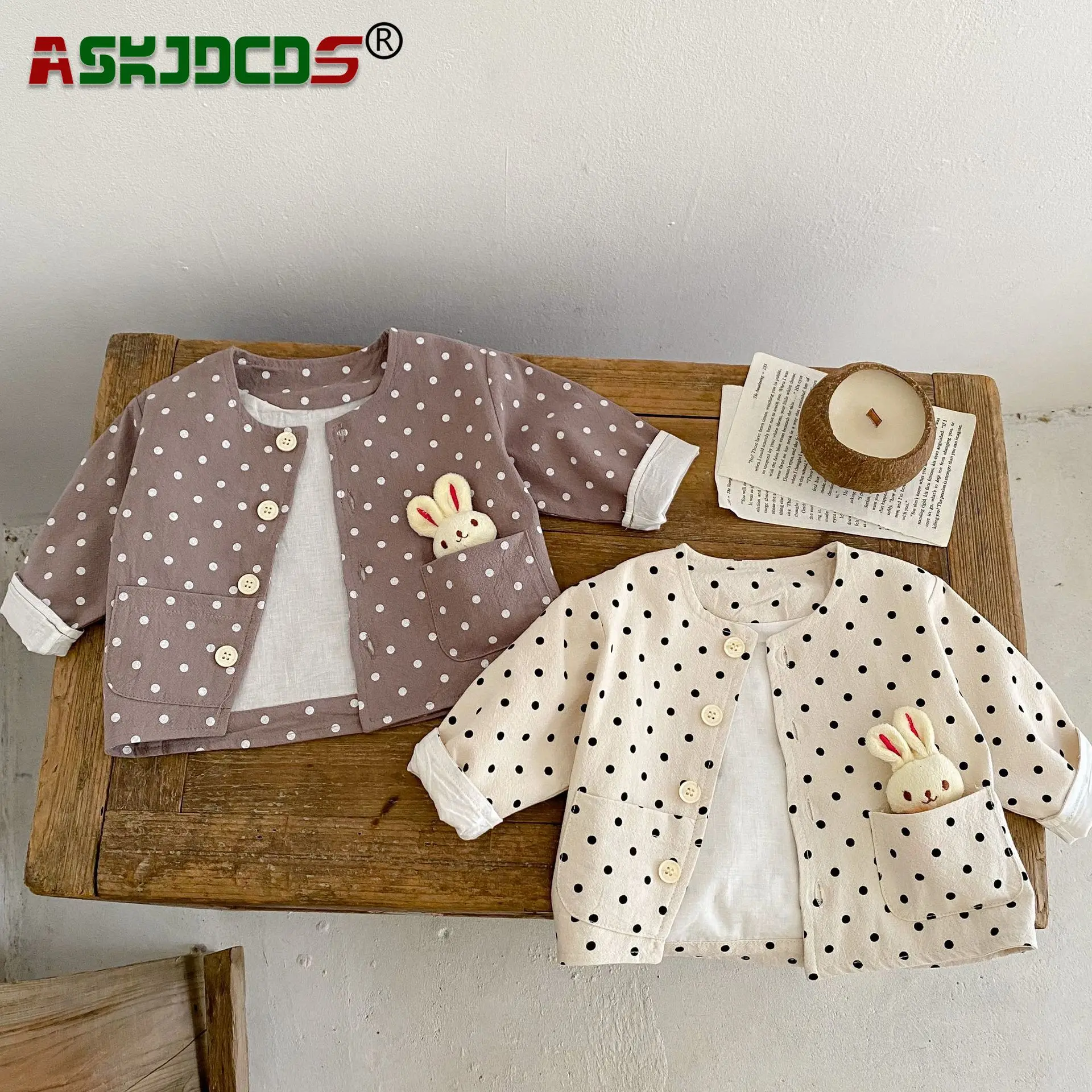 

2023 Autumn Spring Newborn Baby Girls Single-breasted Dot Top Coat Full Sleeve Infant Kids Jacket Bunny Doll Gift Toddler 0-3Y