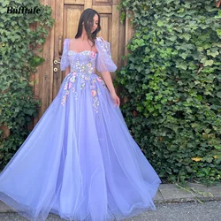 Fairy A Line Tulle Formal Prom Dresses Half Sleeves Embroidery Flowers Evening Gowns 2024 Women Speical Party Dress Customized