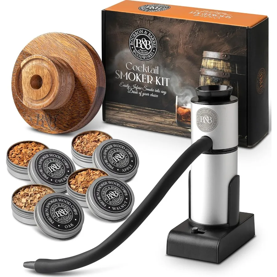 

Cocktail Smoker Kit | Crafted with Walnut Wood | Whiskey Smoker Kit with Instant Smoker, Glass Drink Topper and 4 Varieties of W