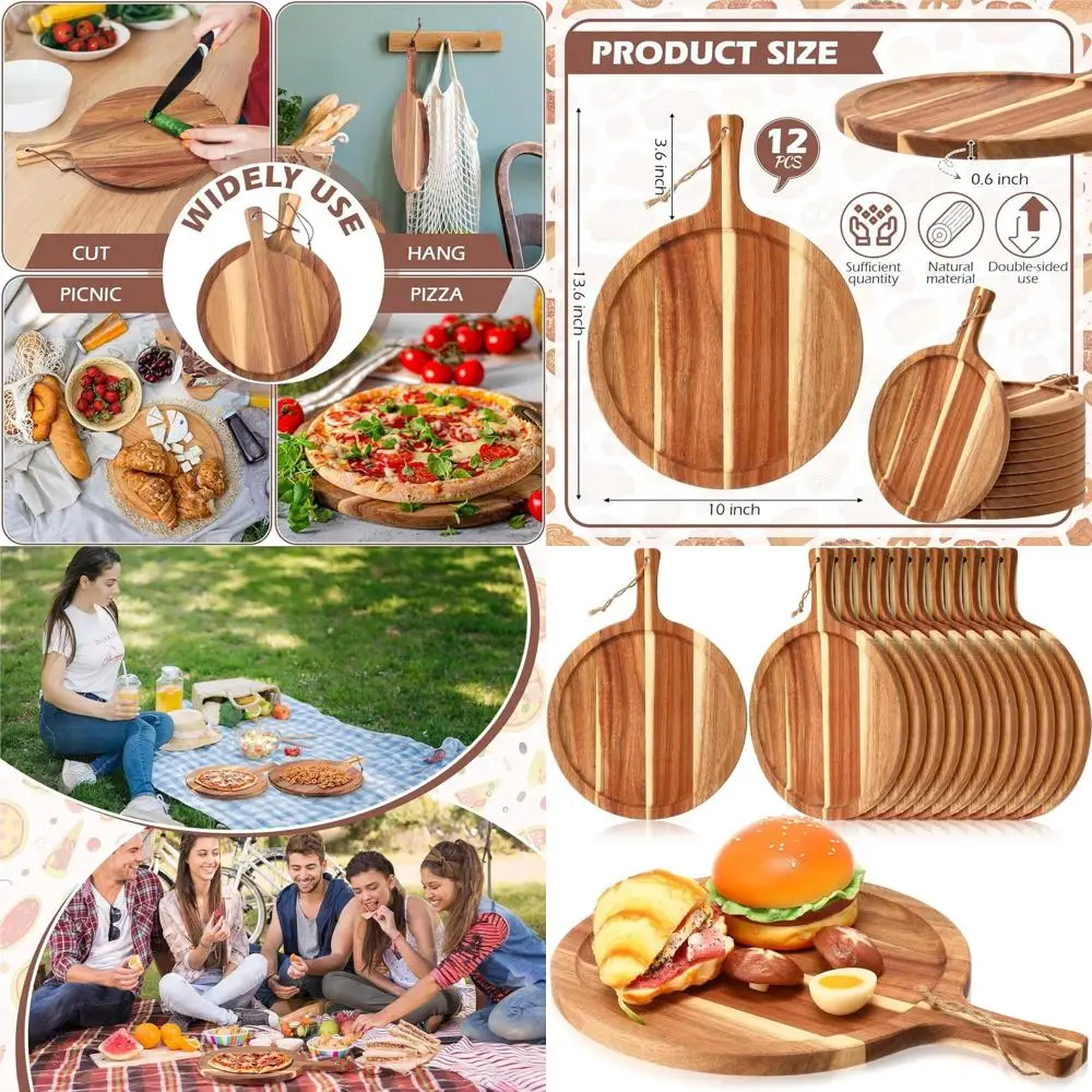 

Набор из 6 штук, 14 деревянных досок для пиццы с ручкой, очистка акации, сервировочный поднос, круглые весла, доски для мясных изделий для сыра, хлеба и меня