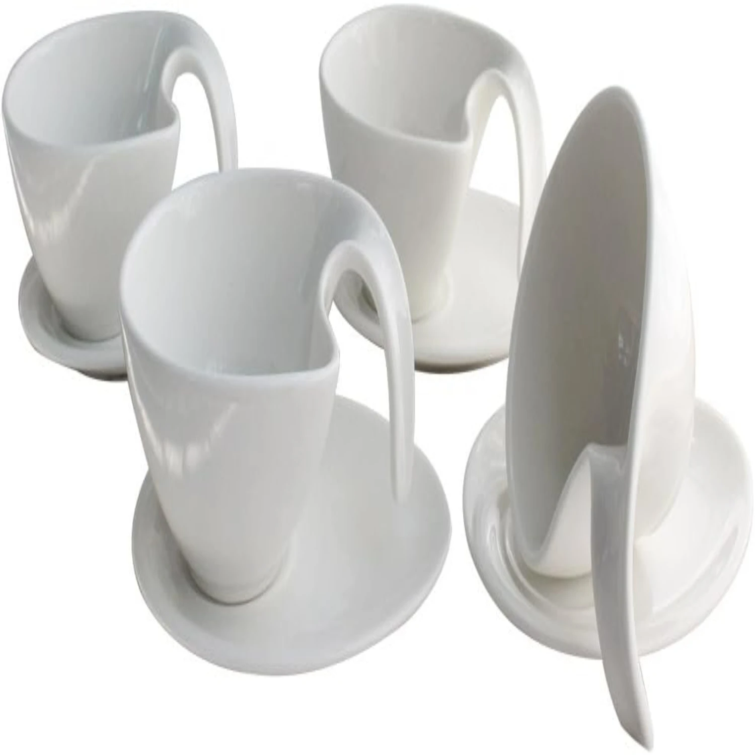 

Stylish and Elegant Set of 4 Unique White Ceramic Christmas Coffee Mugs with Saucer - Exquisite Personalized Cups - Novelty Capp