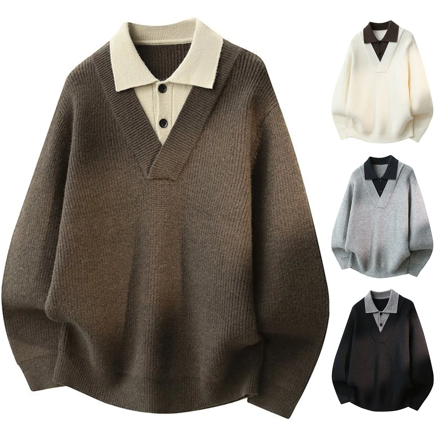 Autumn Winter Lapel Knit Polo Cardigan Men's Premium Business Casual Outerwear