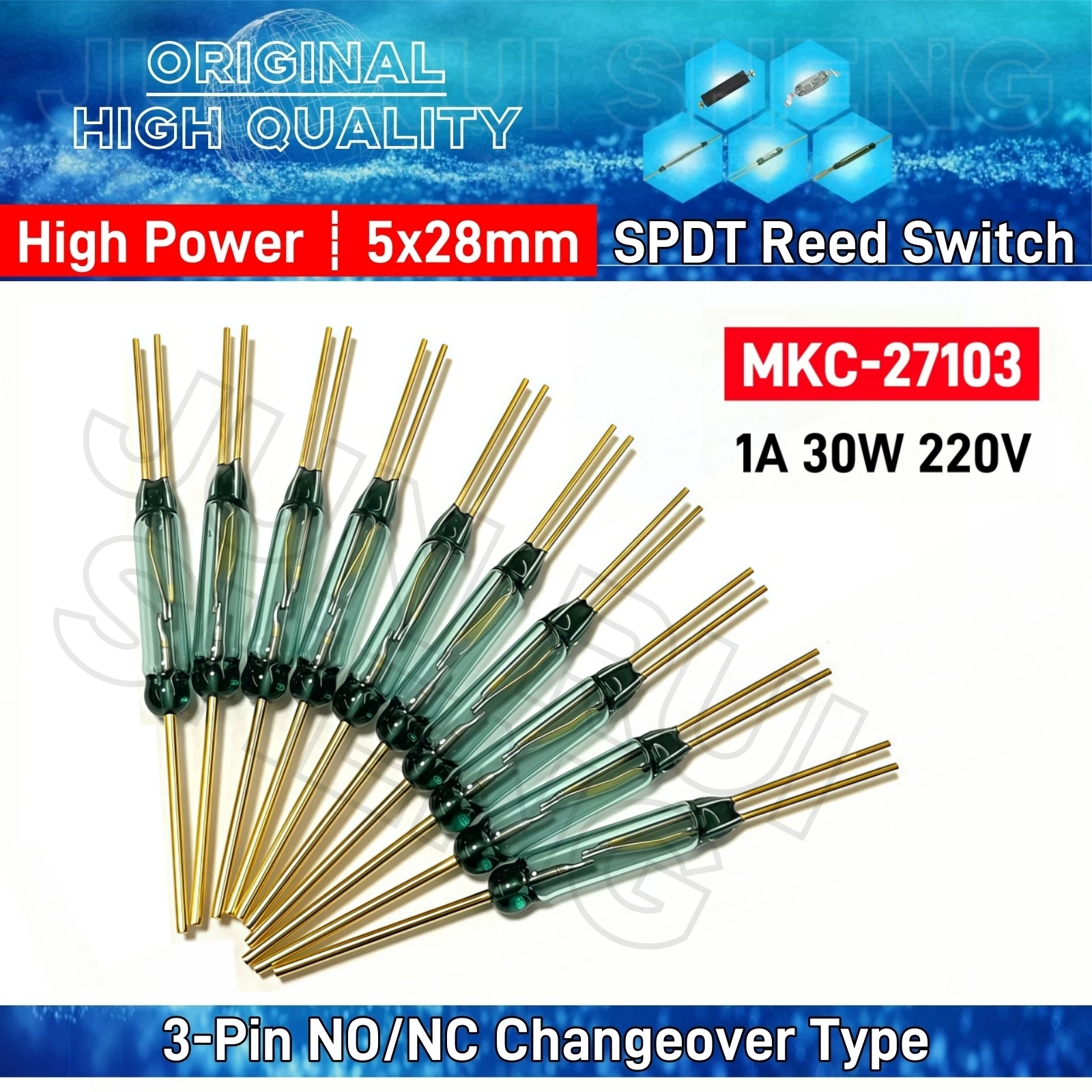 

10PCS MKC27103 High Power Voltage SPDT Magnetic Reed Switch Sensor 1A 30W 220V Normally Open Closed Changeover MKC-27103 5*28mm
