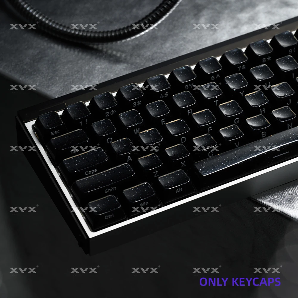 XVX Schwarze Kristall-Tastenkappen mit Glitzerpulver Glänzende Tastenkappen MDA/OEM Profil 122/136 Tasten Double-Shot Glänzendes Tastenkappen-Set – Detail 10