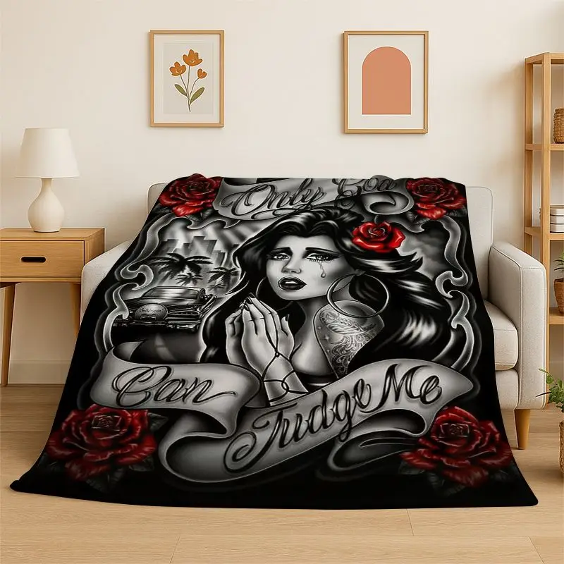 Gothic Skull Dead Girl Horror Female Flannel Blanket Soft Throw Blanket for Bedroom Living Room Bed Travel Camping Picnic Nap