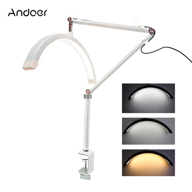 Andoer HD-M3X LED Video Light Półksiężycowa lampa pierścieniowa na biurko 3000K-6000K Możliwość przyciemniania do salonu kosmetycznego Makijaż Transmisja na żywo