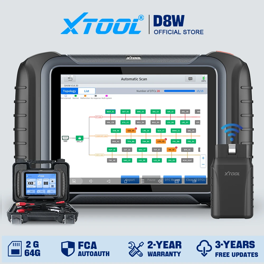 XTOOL D8W D8S Bluetooth Car Diagnostics Tool Automotive Scanner ECU Coding Bi-directional 42+ Resets CANFD DOIP FCA Topology