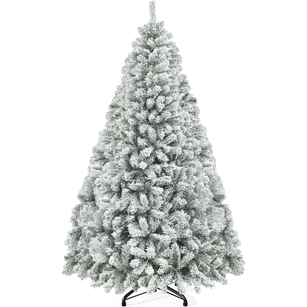 

Snow Flocked Artificial Full Christmas Tree, 7.5ft Christmas Pine Tree with 1346 Branch Tips, and Foldable Base for Hom