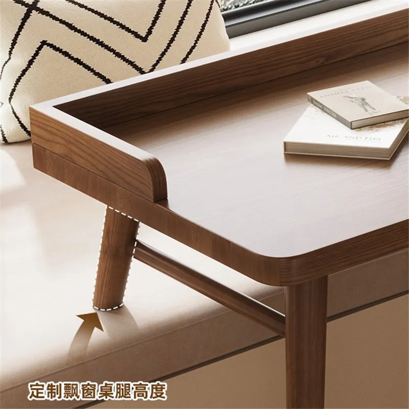 Solid wood bay window transformation integrated table balcony desk custom high and low foot study table bedroom long and short