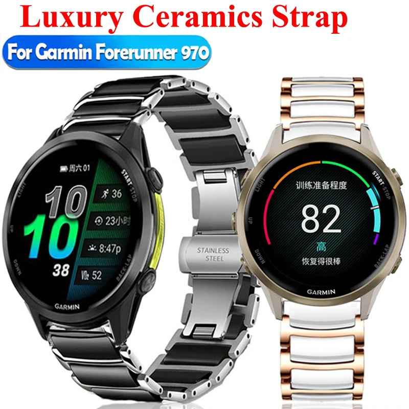 

Ремешок из нержавеющей стали + керамика для Garmin Forerunner 970/570 S70, 47 мм, ремешок для Forerunner 255 265 965 745/Vivoactive 4/Venu 2 3