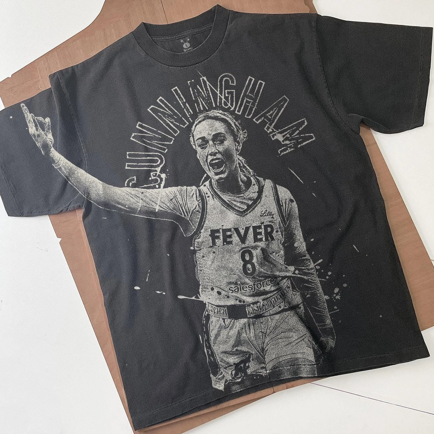 Sophie Cunningham T-Shirt: Handmade Bleached Shirt Faded Black Cotton Unisex Tee Darunee